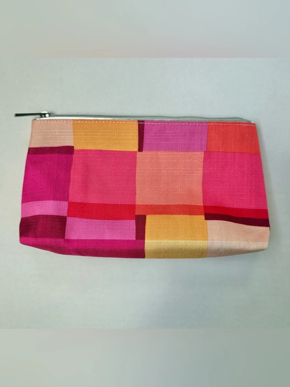 Clinique Cosmetic Bag Multicolored Plaid Pattern